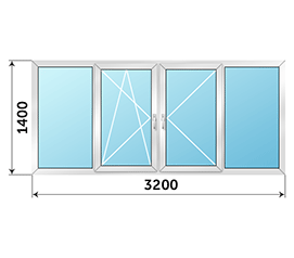 Алюминиевое балконное окно NEWTEC 3200x1400