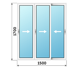 Трехстворчатое окно SCHÜCO 1500x1700