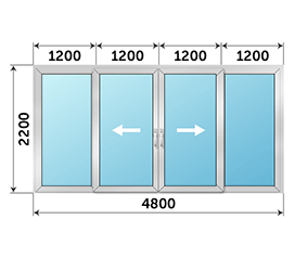 Четырехстворчатая дверь остекленная SCHÜCO 4800x2200