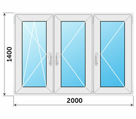 Окно из профиля Проведал 2000x1400 на 3 створки
