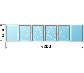Холодное окно на балкон распашное ALUTECH 6200x1400