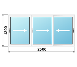 Трехстворчатое окно ALUMARK 2500x1200