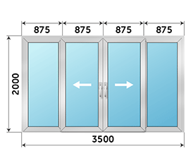 Четырехстворчатая дверь остекленная ALUMARK 3500x2000